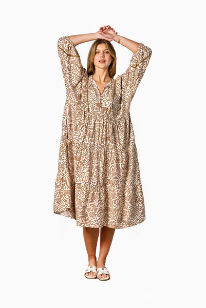 Bushra Dress - Cream Brown