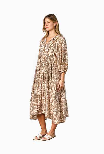 Bushra Dress - Cream Brown
